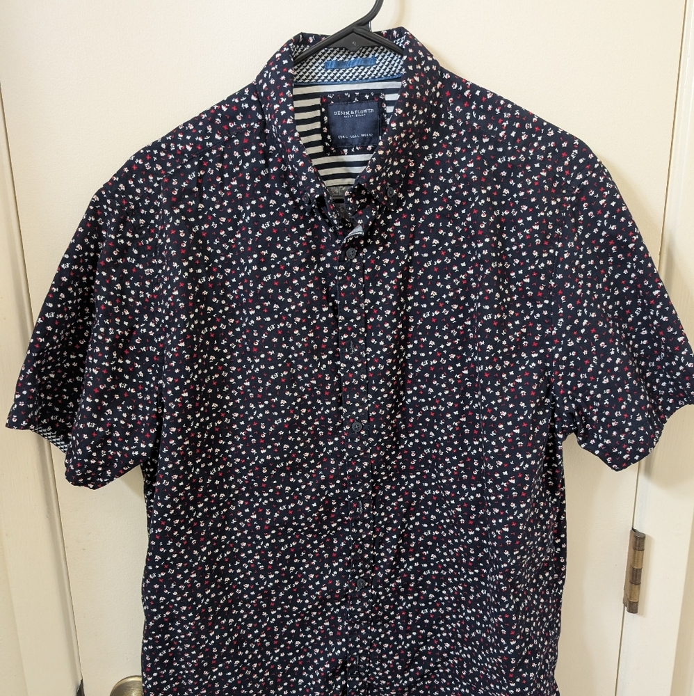 Denim & Flower Casual Red and Black Button Down Shirt